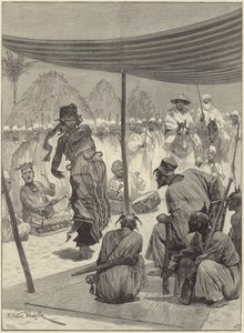 西アフリカのソファーの王の前で踊る 作： Richard Caton Woodville junior