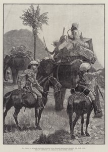 Burmahにいる私たちの部隊、Shan Hillsを横切る手荷物象の乗った歩兵