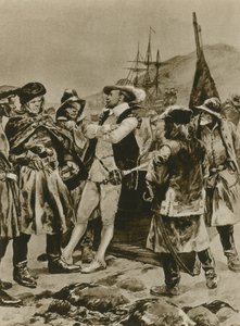 ハンフリー・ギルバート卿がイギリスのニューファンドランドを主張（グラビア） 作： Richard Caton Woodville junior