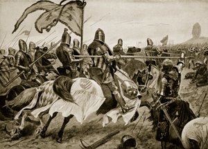 クレシーの戦い、1346年8月26日、「ハッチンソンのイギリス国民の物語」、1923年頃のイラスト 作： Richard Caton Woodville junior