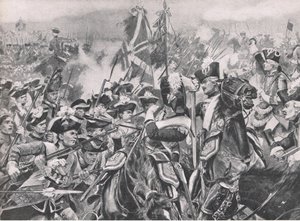 ミンデンの戦い、1759年8月1日、イギリス海陸戦争、1915年のイラスト 作： Richard Caton Woodville junior