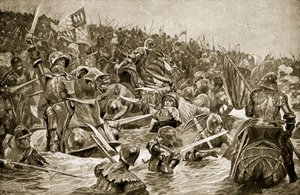 タウトンの戦い、「ハッチンソンのイギリス国民の物語」、1923年頃のイラスト 作： Richard Caton Woodville junior