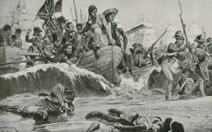 イギリス軍はフランスのバッテリーに直面してアブキール湾に上陸を強制する 作： Richard Caton Woodville junior