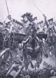 1708年7月11日のオーデナルドの戦いでのマールボロ公爵、陸と海でのイギリスの戦い、1915年のイラスト 作： Richard Caton Woodville junior