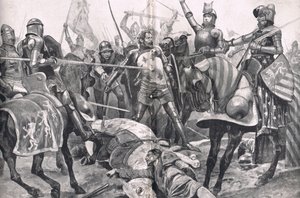 ポワチエの戦いにおけるジョンIIフランスの最後の立場、「陸と海のイギリスの戦い」からのイラスト、ロンドン、カッセル発行、1910年