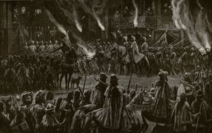 マーチングウォッチ、「ハッチンソンのイギリス国民の物語」、1923年頃のイラスト 作： Richard Caton Woodville junior