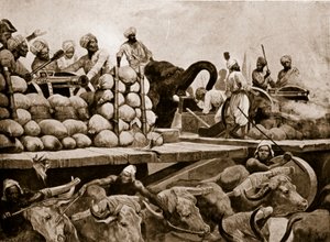 プラッセイでのナワブの大砲、「ハッチンソンのイギリス国民の物語」、1923年頃のイラスト 作： Richard Caton Woodville junior