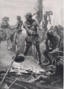 1356年9月19日、ポワティエの戦いの朝、タリーランペリゴール枢機卿を辞任するウェールズの王子、キャスから出版されたイギリスの陸海の戦いのイラスト 作： Richard Caton Woodville junior