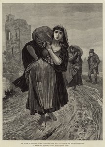 アイルランド国、救援委員会から家庭用ミール袋を運ぶ女性 作： Richard Caton Woodville junior