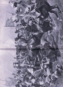 1706年5月3日、ラミーユの戦いでの騎兵の戦い、陸と海でのイギリスの戦い、1915年のイラスト 作： Richard Caton Woodville junior