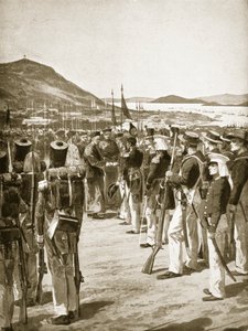 香港からイギリスへの離脱、1841年、「ハッチンソンのイギリス国民の物語」、1923年頃のイラスト 作： Richard Caton Woodville junior
