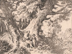 老人、子供、犬と古い木 作： Richard Corbould