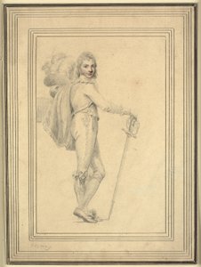 片手に剣、もう一方の手に羽毛の帽子を持った紳士の全身肖像画 作： Richard Cosway
