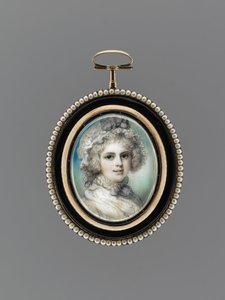 女性の肖像」1785年頃（アイボリーに水彩、9Kローズゴールド、シードパール、エナメル、ガラス