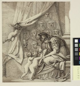 絵の天才。 ミネルバはプッティに絵画の芸術を教えています。 ピエール・コンデのエッチング、ロバート・ウドニーEsqの記念碑のデザイン。 作： Richard Cosway