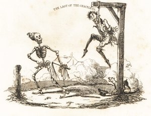 骸骨と絞首刑にぶら下がっている男のビネット、1827年（彫刻） 作： リチャード・ダグリー