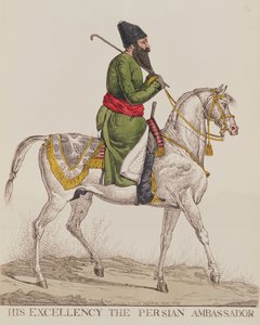 1819年の2度目のロンドン大使訪問時のペルシャ大使ミルザアブルハッサンカーン閣下（印刷） 作： Richard Dighton