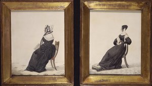 未亡人の2つの肖像画、1837年（紙にトイレと鉛筆） 作： Richard Dighton