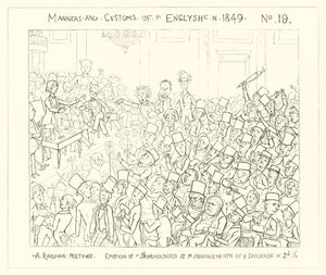 1849年、鉄道会議、2.5ペンスの配当の発表における株主の感情 作： Richard Doyle