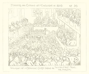 1849年、殺人の興味深い裁判中の刑事裁判所の様子 作： Richard Doyle
