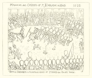 1849年、セントジェームズパレスヤードでイギリスの手榴弾が乗った警備員 作： Richard Doyle