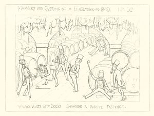1849年、ドックでワインが保管され、パーティーのテイスティングを披露 作： Richard Doyle
