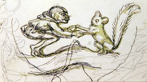 ゴブリンとリス (紙にペン、鉛筆、ウォッシュ) 作： Richard Doyle