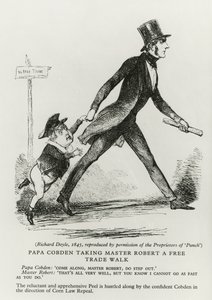 1845年、マスターロバートを自由貿易の歩みに導いたパパコブデン 作： Richard Doyle