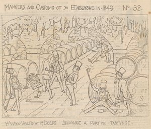 ドックでのワイン保管庫は、パーティーの試飲を示しています 作： Richard Doyle