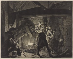 ダービーのジョセフ・ライト（1734-97）による「鉄の鍛冶屋」。 作： Richard Earlom