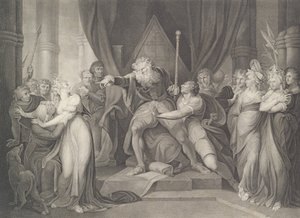 King Lear Casting Out His Daughter Cordelia Shakespeare, K..., 初版は 1792 年、再版は 1852 年です。 作： Richard Earlom