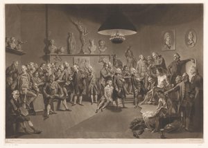1768年、裸の男性モデルがいるインテリアの王立アカデミーのメンバー 作： Richard Earlom