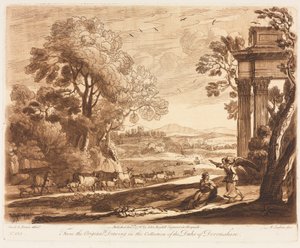 Liber Veritatis：No. 133、A Landscape、with Cowtle、and Angel Comforting Hagar、1776。 作： Richard Earlom