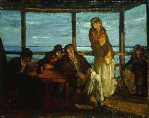 ポーチ、プロビンスタウン、c.1930-35（メゾナイトに油彩） 作： Richard Emil Miller