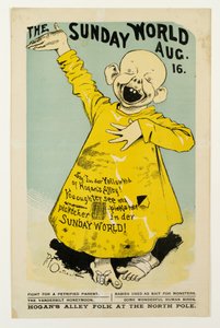 サンデーワールド8月16日：ホーガンズアリーの黄色い子供と言う...、1895-98年litho 作： Richard Felton Outcault