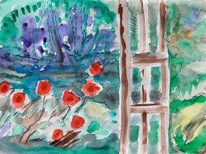 春の赤い花、2021年（紙に水彩） 作： Richard Fox