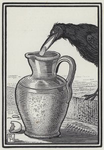 カラスと水差し」（エングレービング 作： Richard Heighway