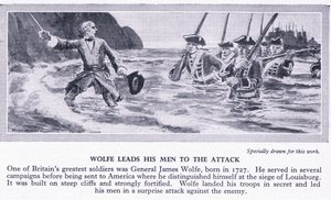ウルフは部下を攻撃するように導きます。カナダ1759 AD、1950年頃 作： リチャード・ヘンリー・ブロック