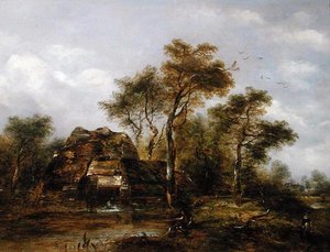 Overshot Mill with Man Fishing（油彩・キャンバス） 作： Richard Hilder