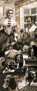 懺悔のために父の前にひざまずく17世紀の少年（紙にグワッシュ）