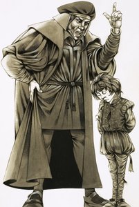 男に諭される正体不明の少年