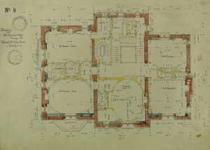 ウィリアム・ボーデン邸、イリノイ州シカゴ、2階平面図 作： Richard Morris Hunt