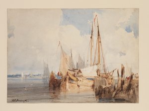 河口に停泊する漁船、1825年頃（紙に水彩画