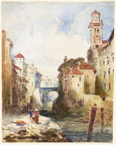 フランスの町、建物、川 作： Richard Parkes Bonington