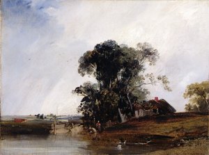 池のある風景」1825-26年頃（油彩・キャンバス） 作： Richard Parkes Bonington