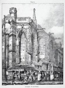 中世からの建築の遺跡と断片: 聖ソヴール教会、カーン 作： Richard Parkes Bonington