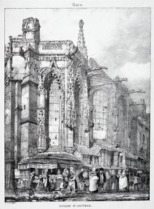 中世からの建築の遺跡と断片: 聖ソヴール教会、カーン 作： Richard Parkes Bonington