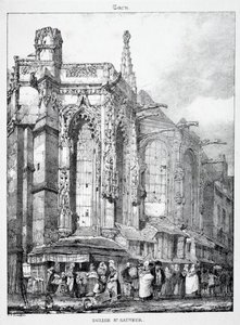 中世の遺跡と建築の破片：カインの聖ソヴール教会。 作： Richard Parkes Bonington