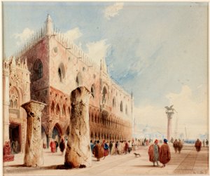 ヴェネツィアのシーン（ドゥカルパレス）（水彩、紙にインク（ボードに貼り付け）） 作： Richard Parkes Bonington