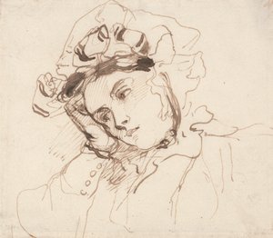 手に頭を乗せた女性の習作 作： Richard Parkes Bonington